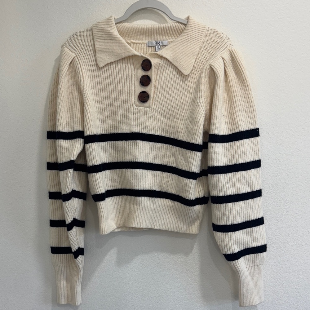 Q&A Striped Sweater with Button Detail
